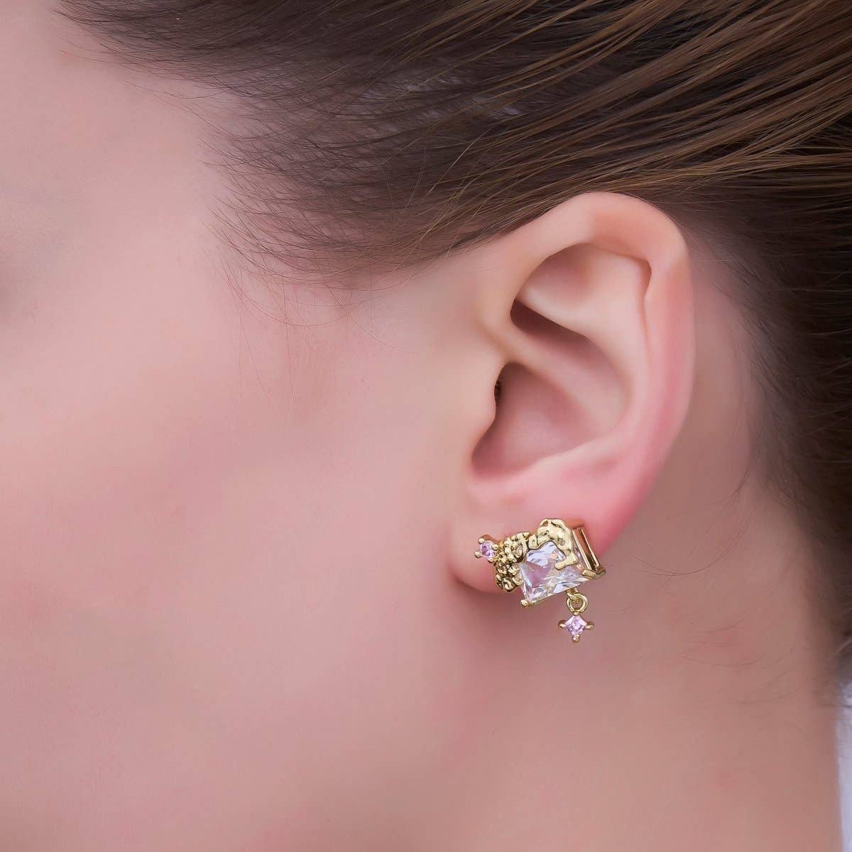 24K Gold Filled Baguette Clear CZ Drop Stud Earrings