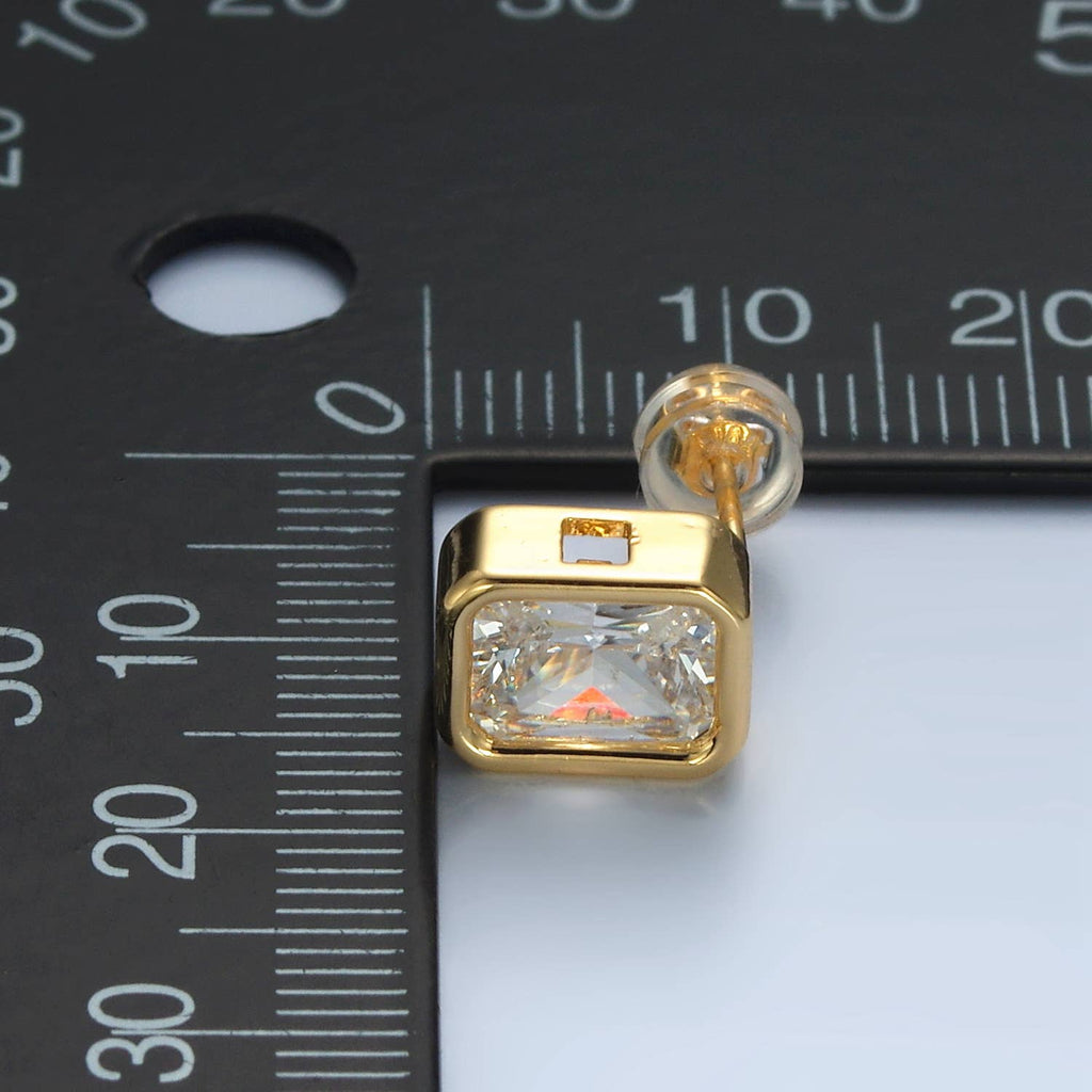 24K Gold Filled Clear CZ Bezel Stud Earring