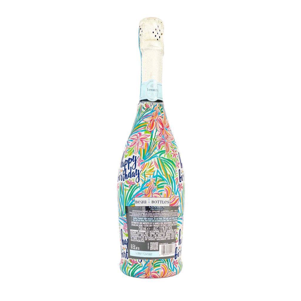 Bottle Wrap Happy Birthday Floral - Prosecco Collection