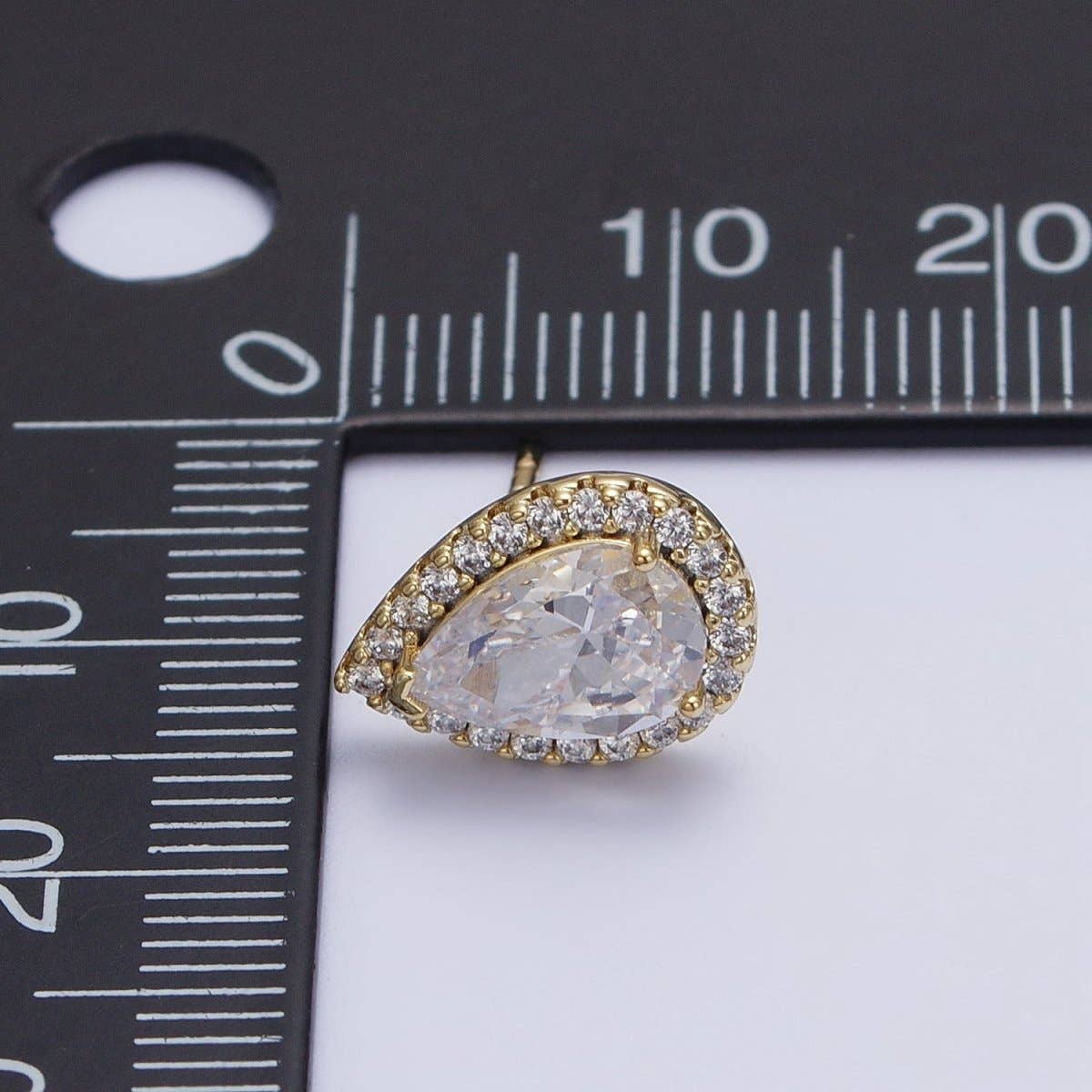 Clear, Green Teardrop Micro Paved CZ Gold Stud Earrings