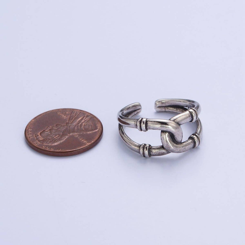 Antique Silver Connecting Tube Adjustable Silver Double Band Ring