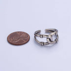 Antique Silver Connecting Tube Adjustable Silver Double Band Ring