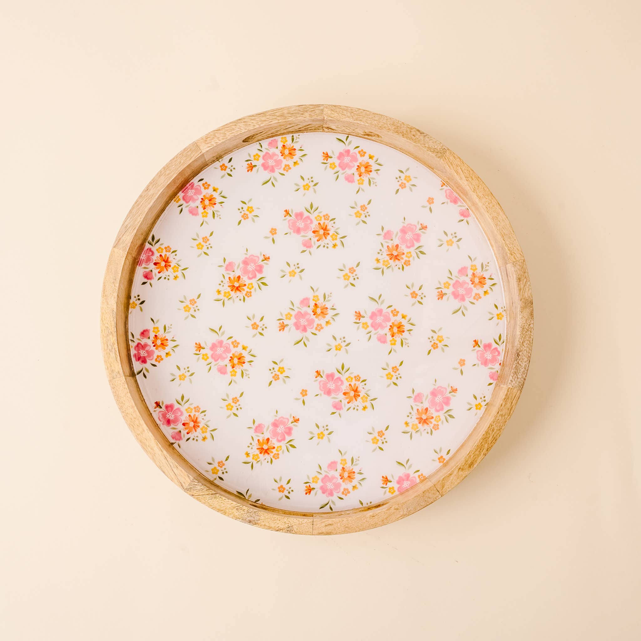 Large Round Wood Enamel Tray-Endless Daydream Cream