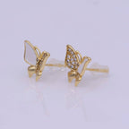 Dainty Teal, White Enamel, Crystal Zirconia CZ Butterfly Wings Gold Stud Earrings