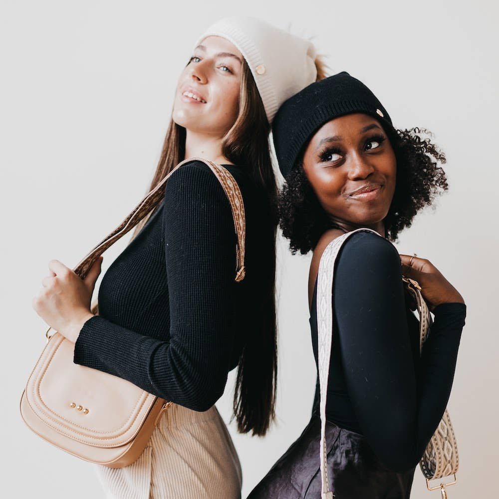Fine Knit Angora Fur Pom Slouchy Beanie : Mocha
