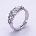 16K Gold Filled Micro Paved CZ Cluster Wide Dome Adjustable Ring in Silver