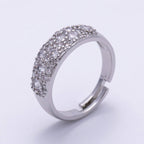16K Gold Filled Micro Paved CZ Cluster Wide Dome Adjustable Ring in Silver