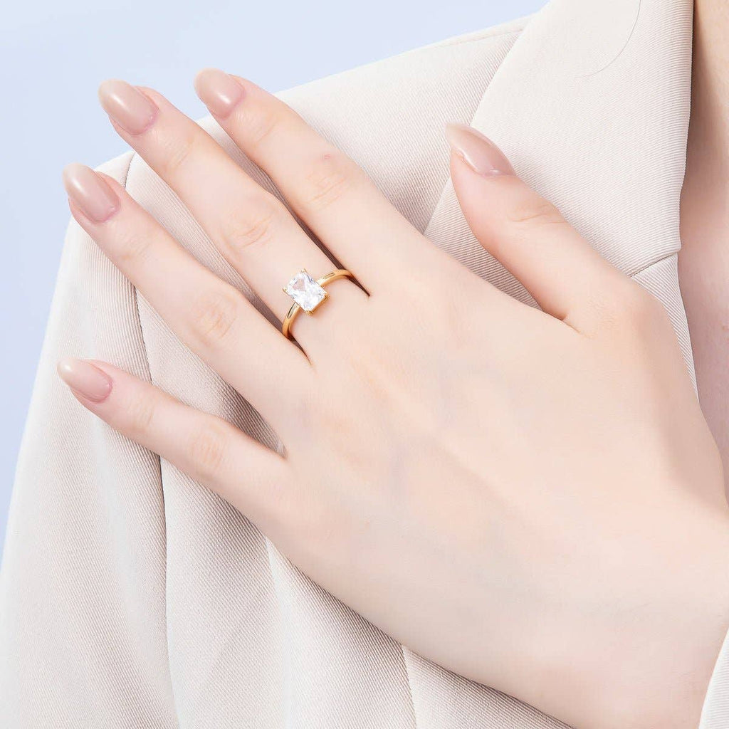 16K Gold Filled Baguette CZ Solitaire Adjustable Ring in Silver
