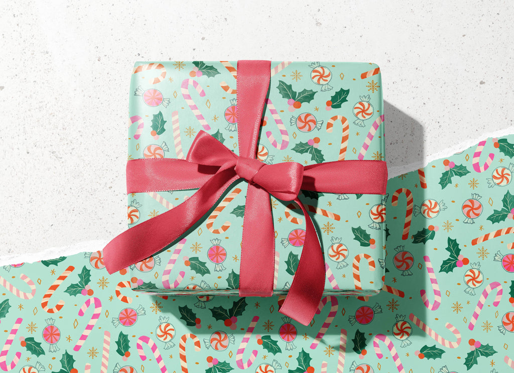 Christmas Candy Canes Wrapping Paper - 3 Sheet Roll