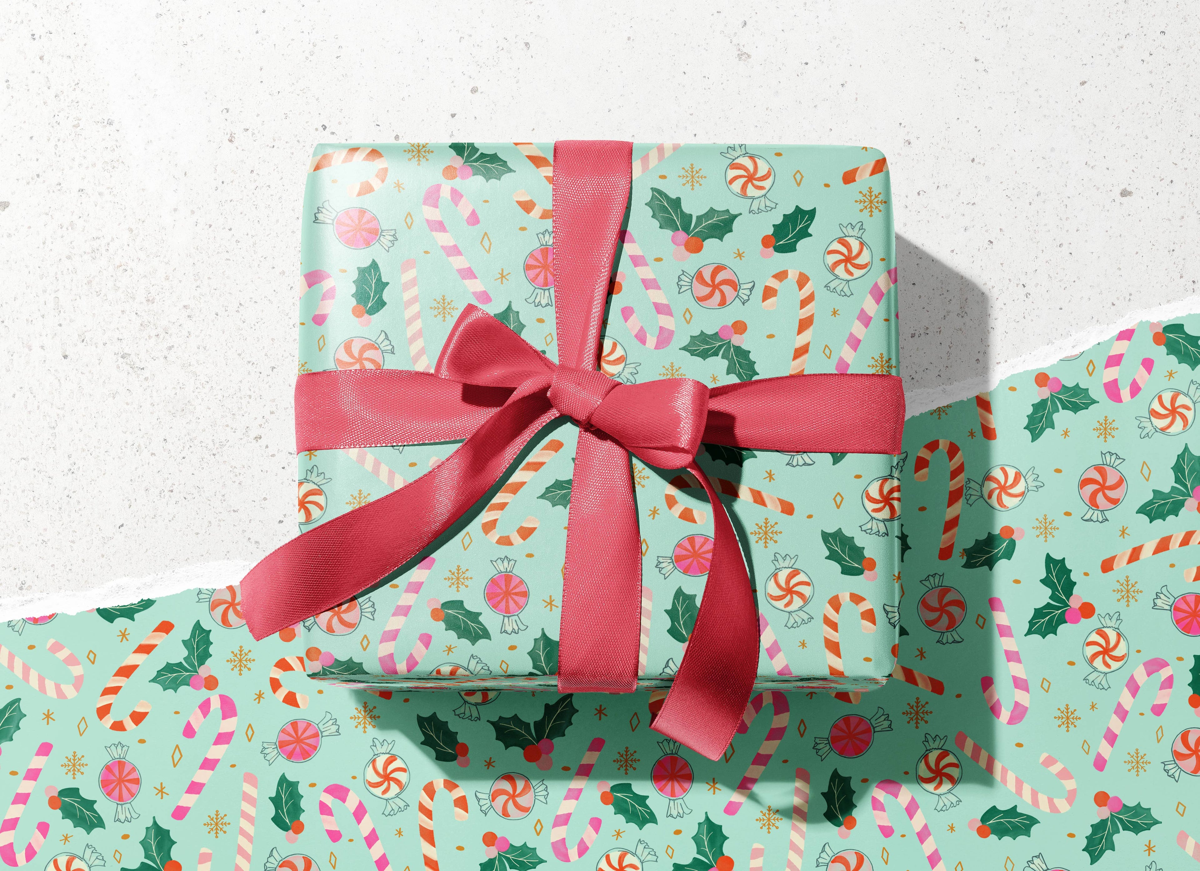 Christmas Candy Canes Wrapping Paper - 3 Sheet Roll