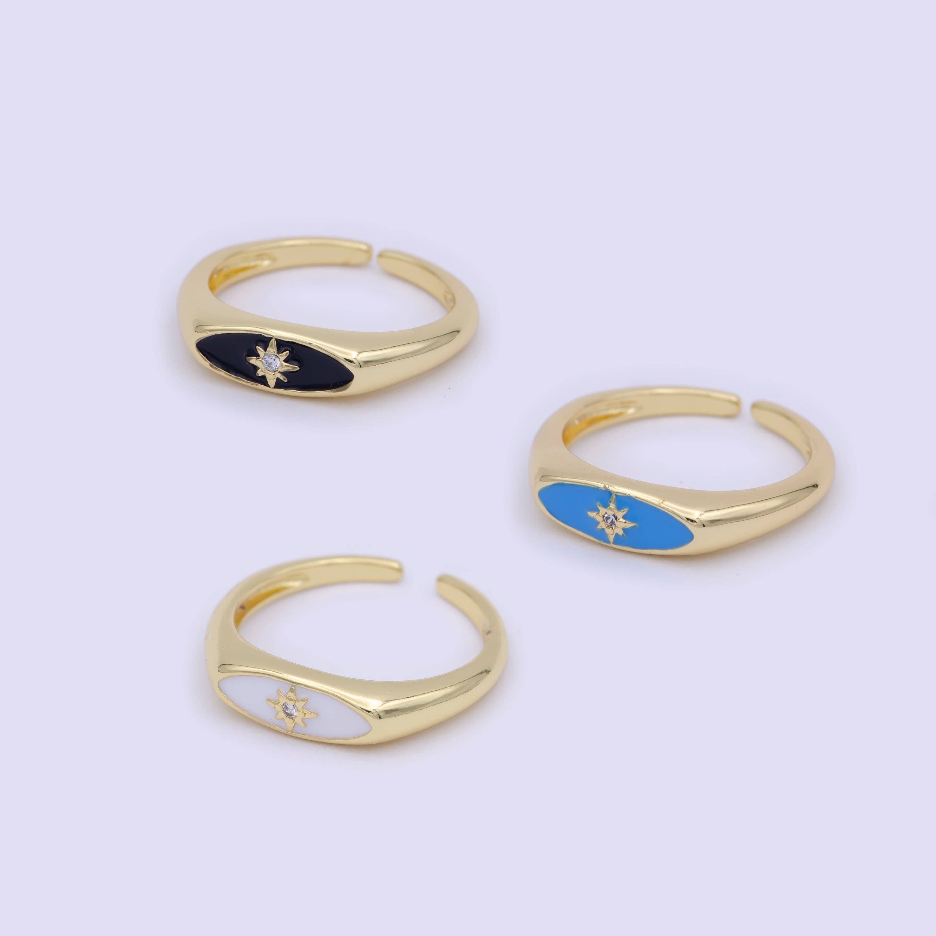 Gold Filled Star Signet Gold Open Adjustable Ring White