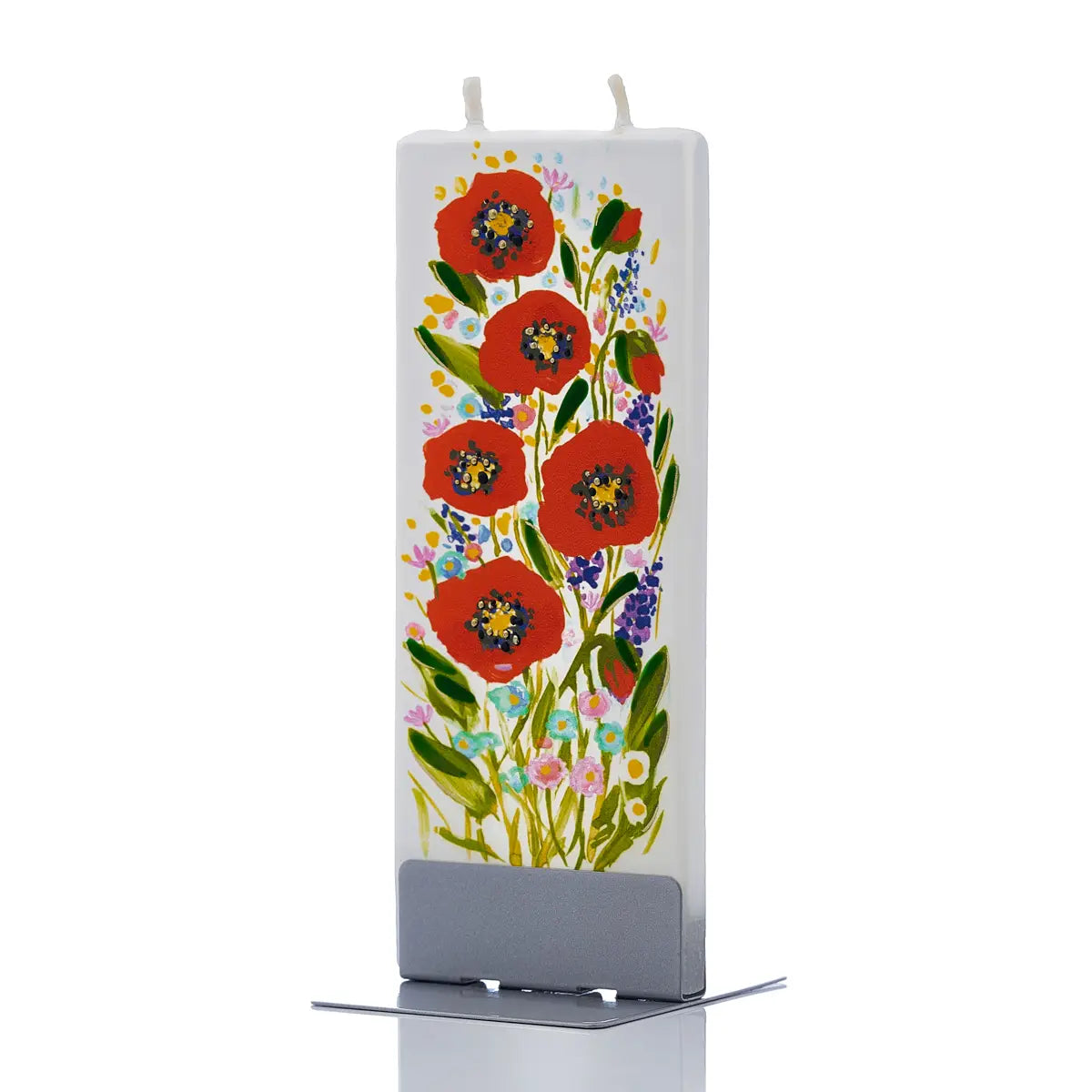 Flat Handmade Candle - Artisitic Red Poppies
