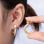 18K 25mm Clear CZ C-Shaped Hoop Earrings