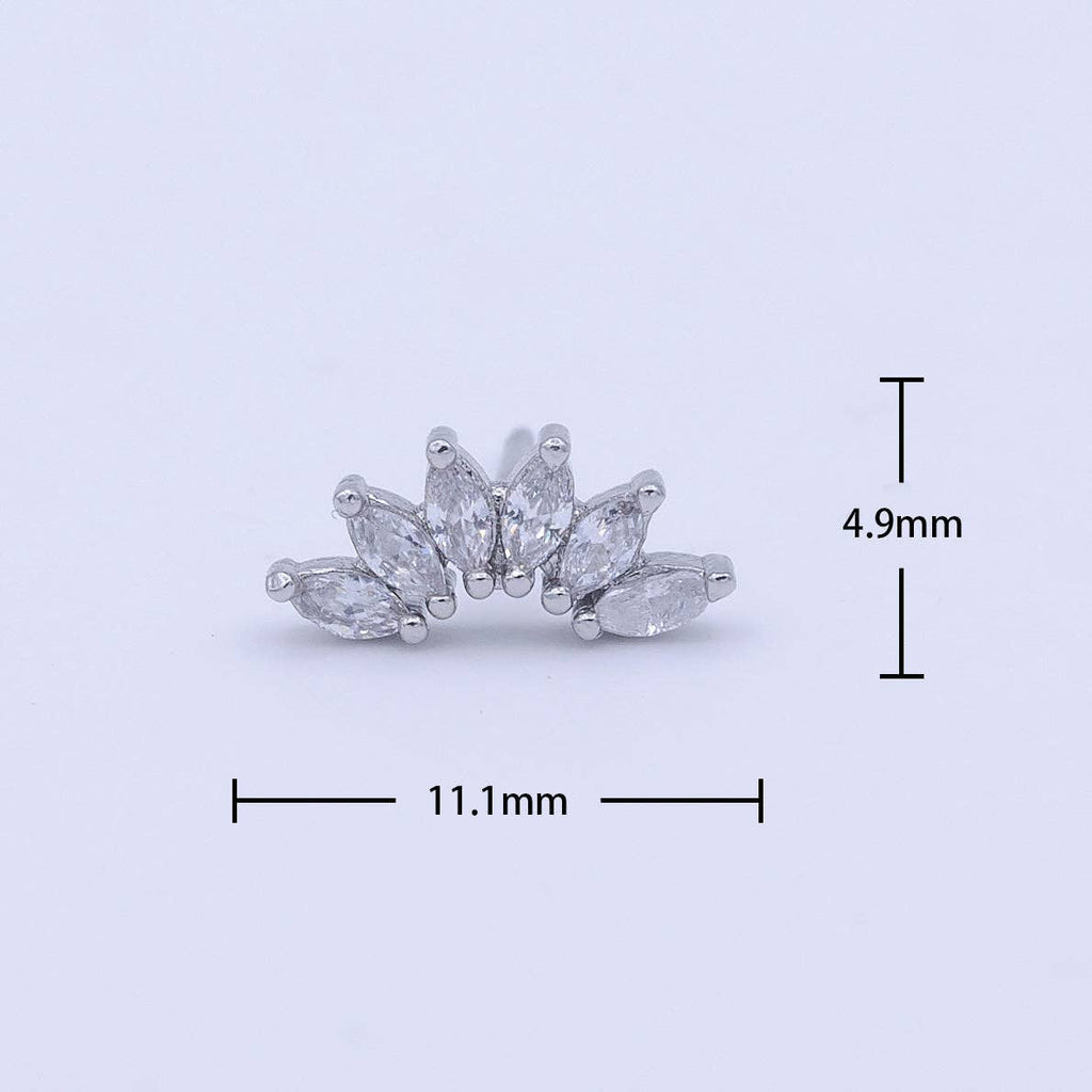 White Gold Filled Dainty Silver Marquise Cluster Dainty Stud Earrings