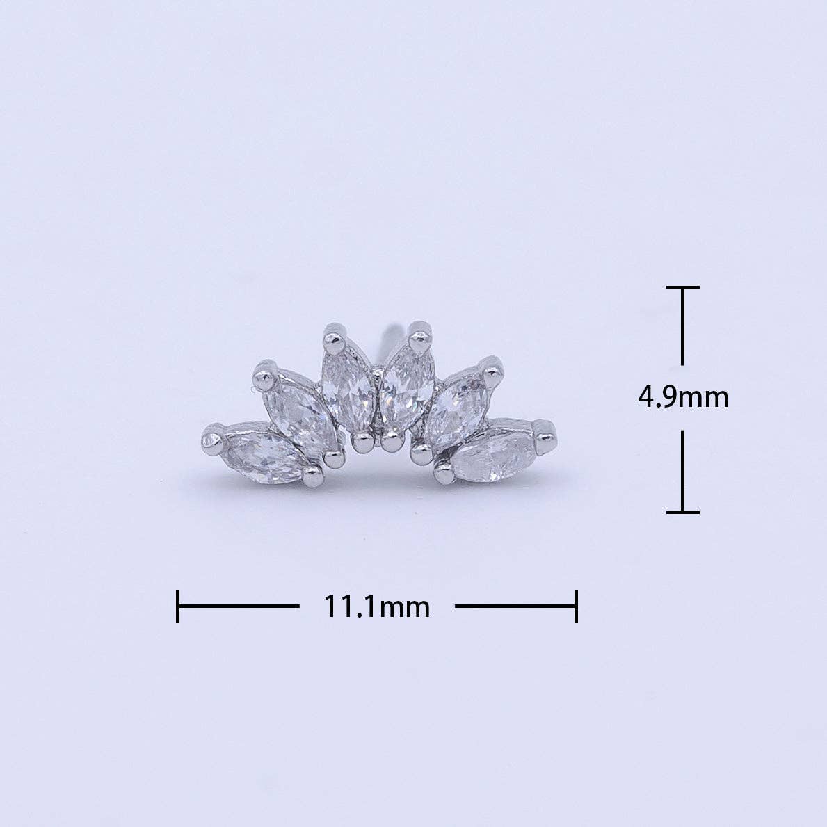 White Gold Filled Dainty Silver Marquise Cluster Dainty Stud Earrings