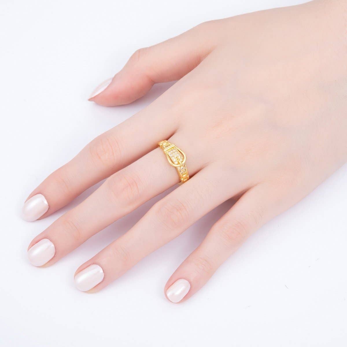 16K Gold Filled Micro Paved CZ Belt Buckle Ring