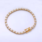 24K Gold Filled Clear Oval CZ Tennis Chain Bracelet in Silver