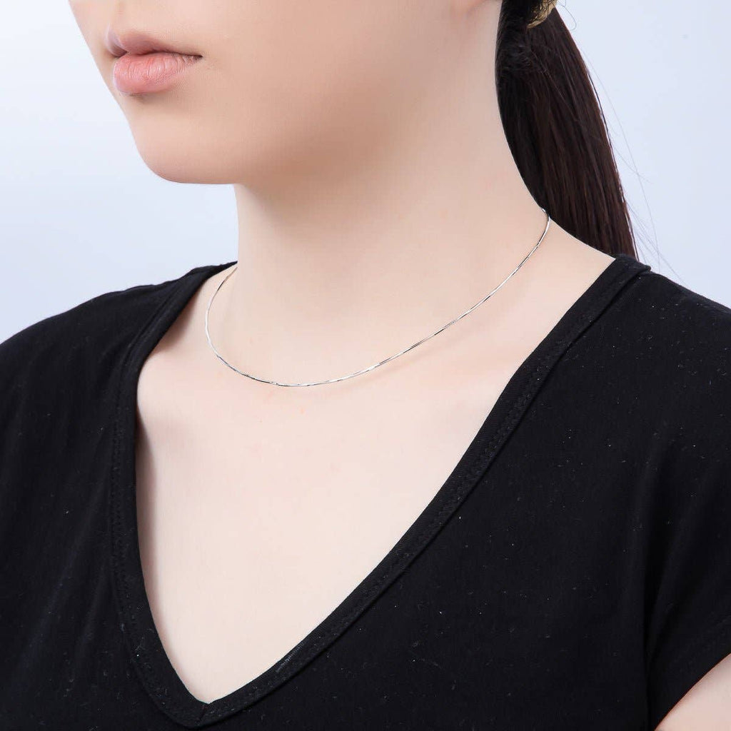 16K Gold Filled 1mm Twist Snake Chain 16 Inch Necklace in Silver