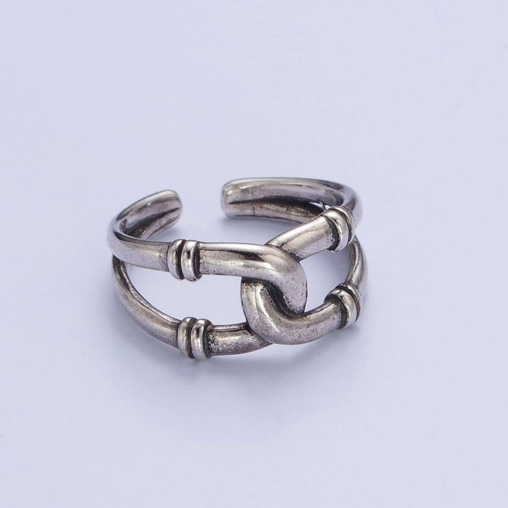 Antique Silver Connecting Tube Adjustable Silver Double Band Ring