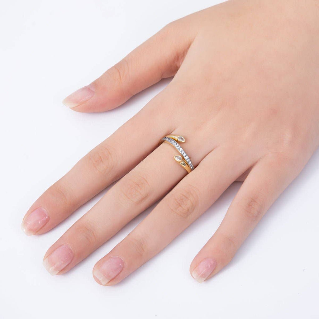 18K Gold Filled Mixed Metal Micro Paved CZ Triple Band Ring