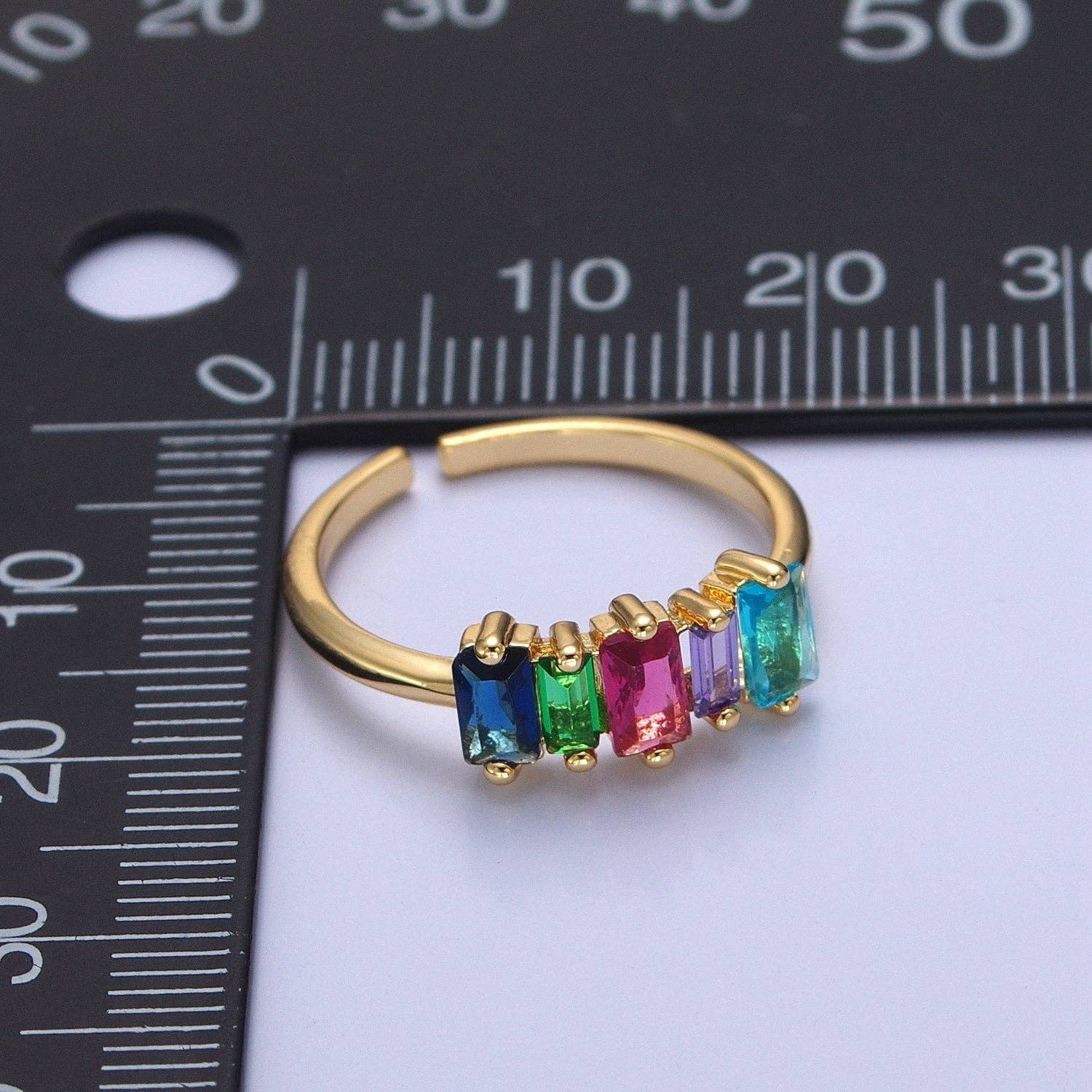 14K Gold Filled Minimalist Colorful Baguette Ring, Gold Mini