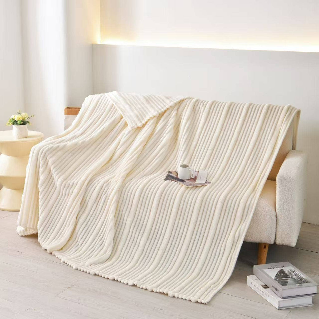 Plush Throw – Ultra Soft Ribbed Blanket Texture: 50x60" Off-White