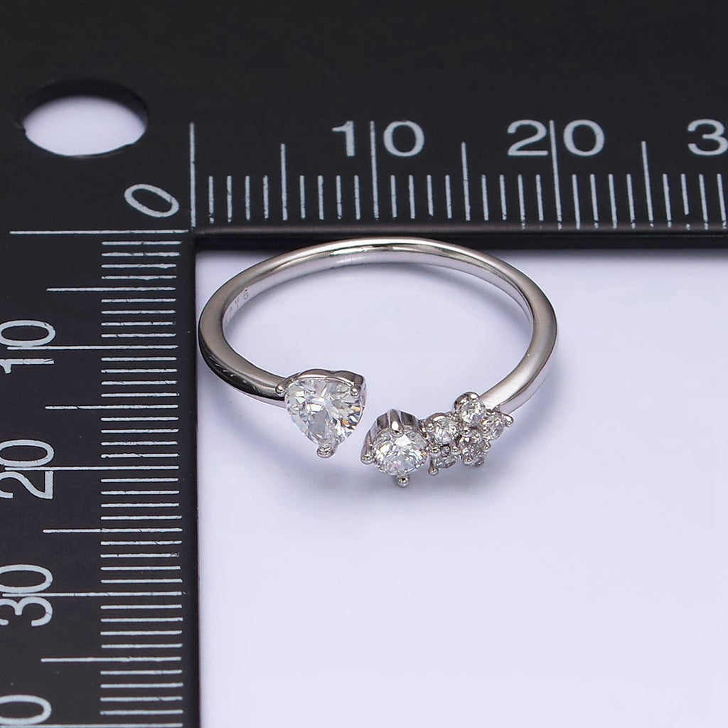 Elegant Dainty CZ Crystal Stone Silver Statement Ring Band