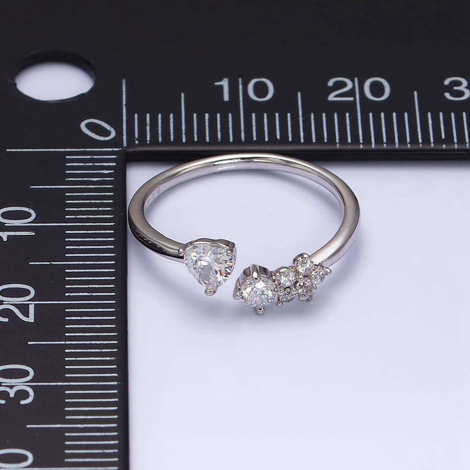 Elegant Dainty CZ Crystal Stone Silver Statement Ring Band