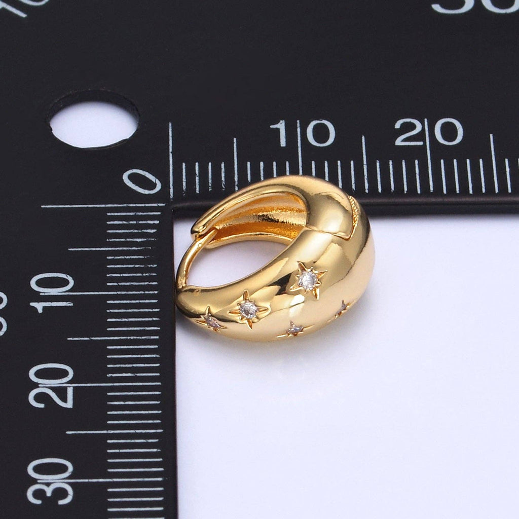 24K Gold Filled Celestial North Star CZ Dome Huggie Earrings