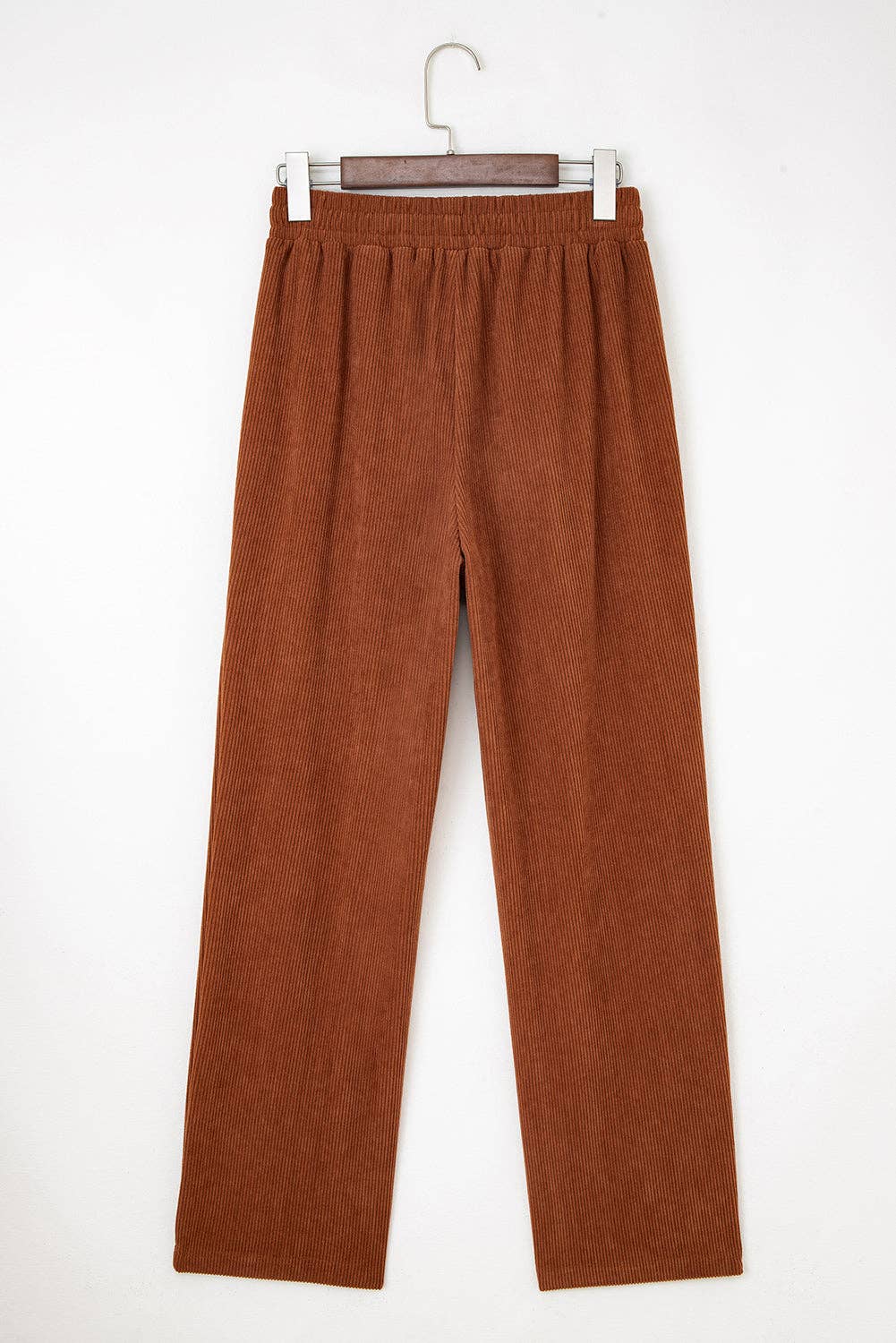 Solid Corduroy Drawstring Elastic Waist Pants: Chestnut
