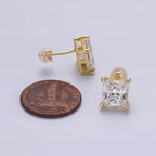 14K Gold Filled 8mm, 6mm Clear CZ Square Bezel Stud Earrings