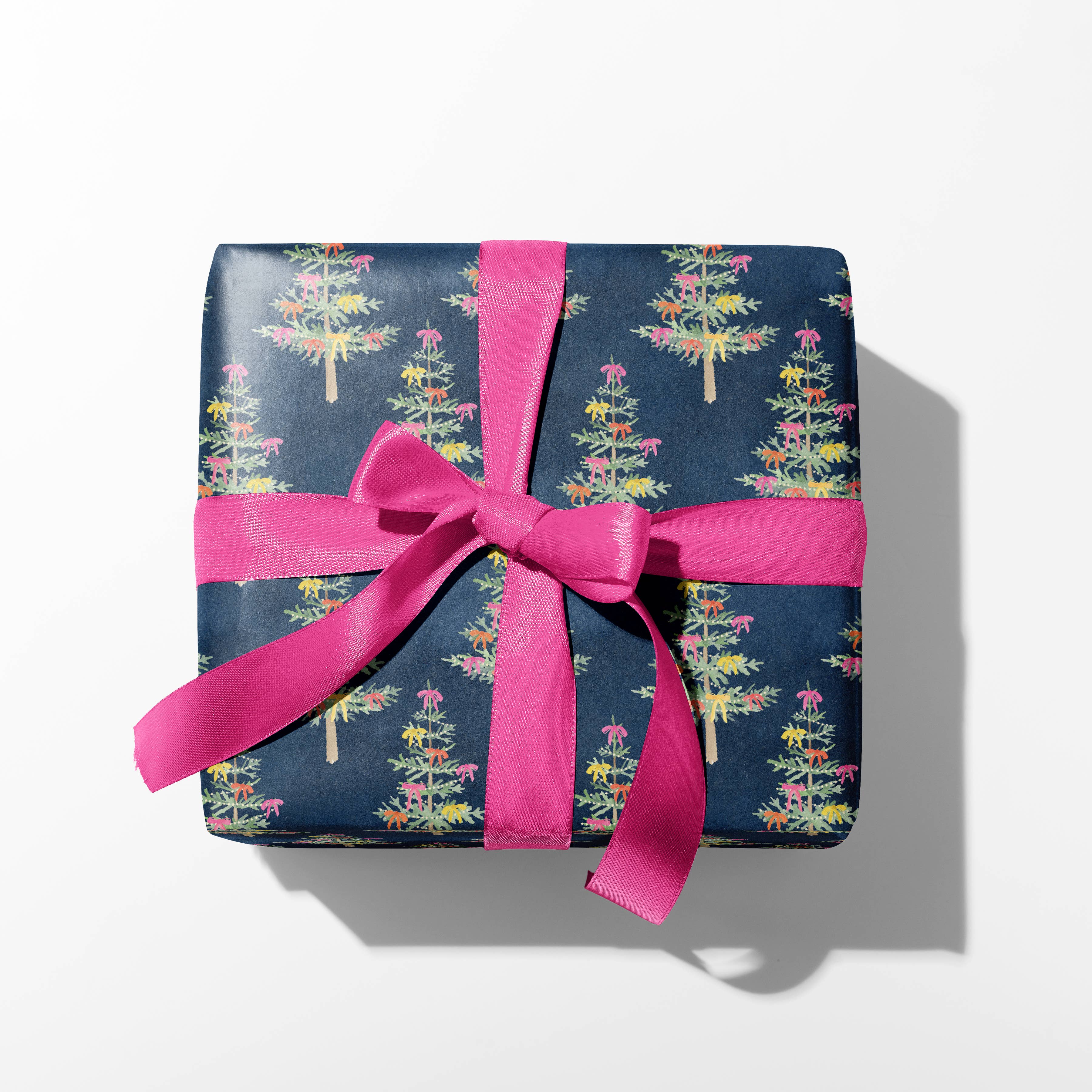 Whimsical Christmas Trees with Bows Gift Wrap