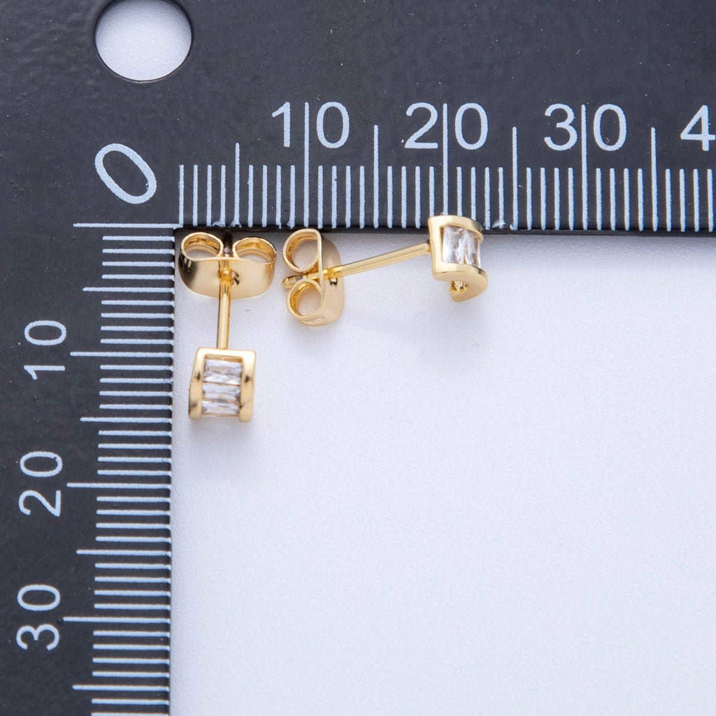 18K Gold Filled Clear Baguette Cube CZ Box Stud Earrings