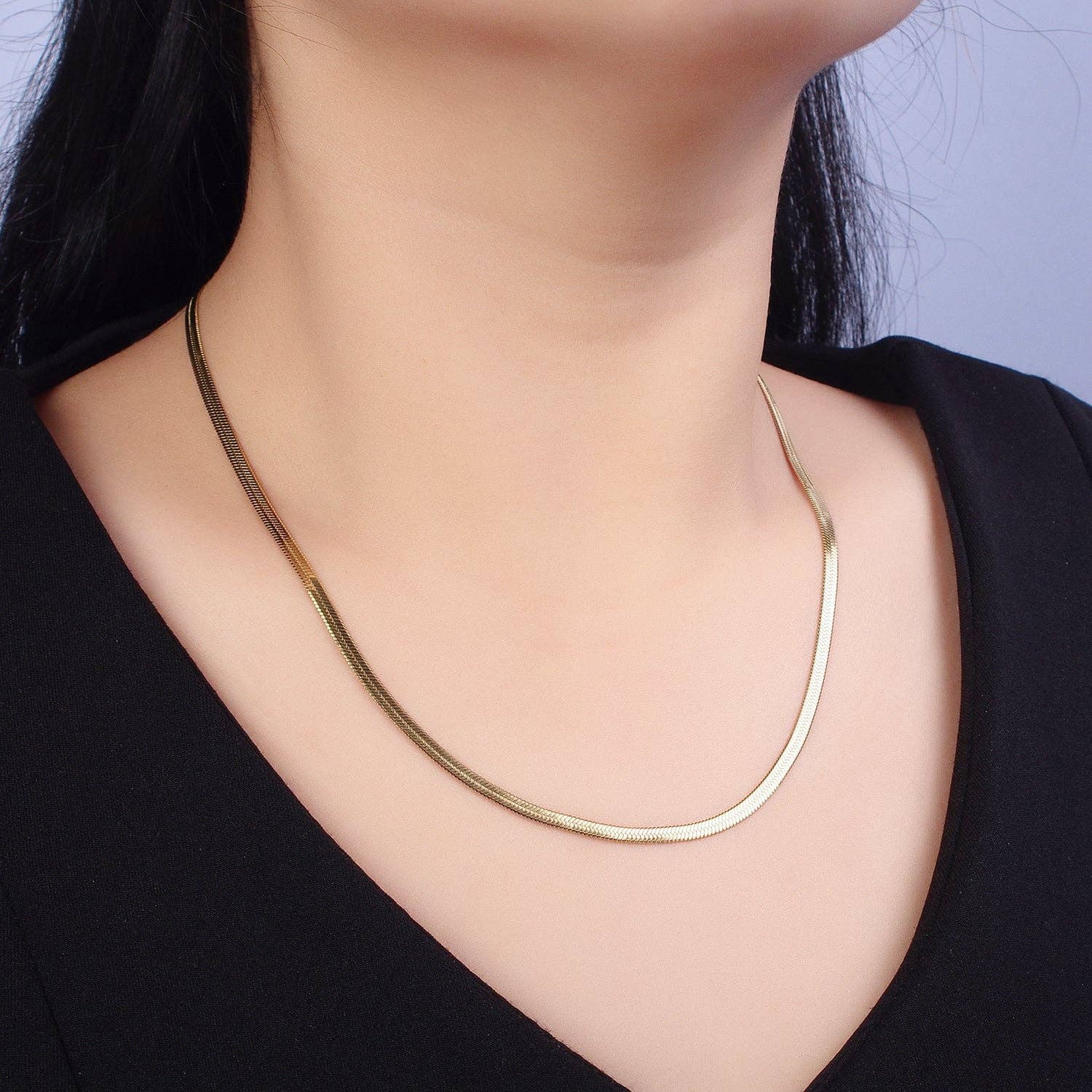 Dainty 2.5mm Gold Herringbone Snake Chain Necklace