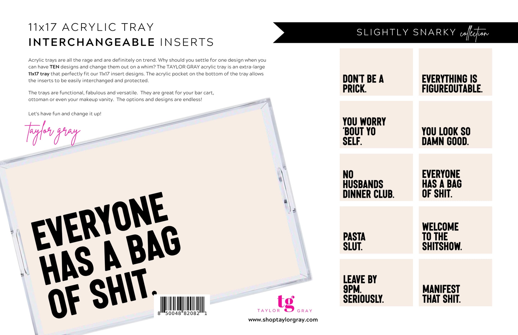 Interchangeable Tray Inserts - Slightly Snarky Insert Set of 10