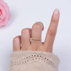 14K Gold Filled Dotted Pearl Lined Croissant Twisted Ring