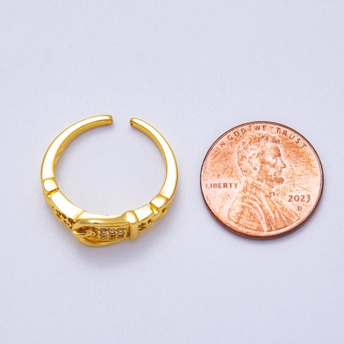 16K Gold Filled Micro Paved CZ Belt Buckle Ring