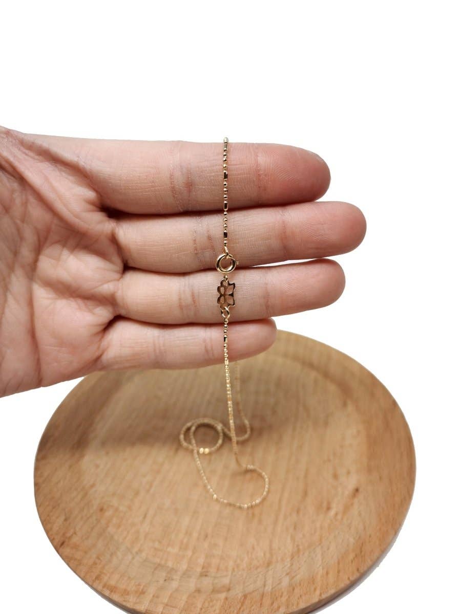 15.6'' Ready to Use 18K Gold Plated Bead Necklace Chain, Layering Beaded Chain, Dainty 1mm Bead Necklace w/Spring Ring