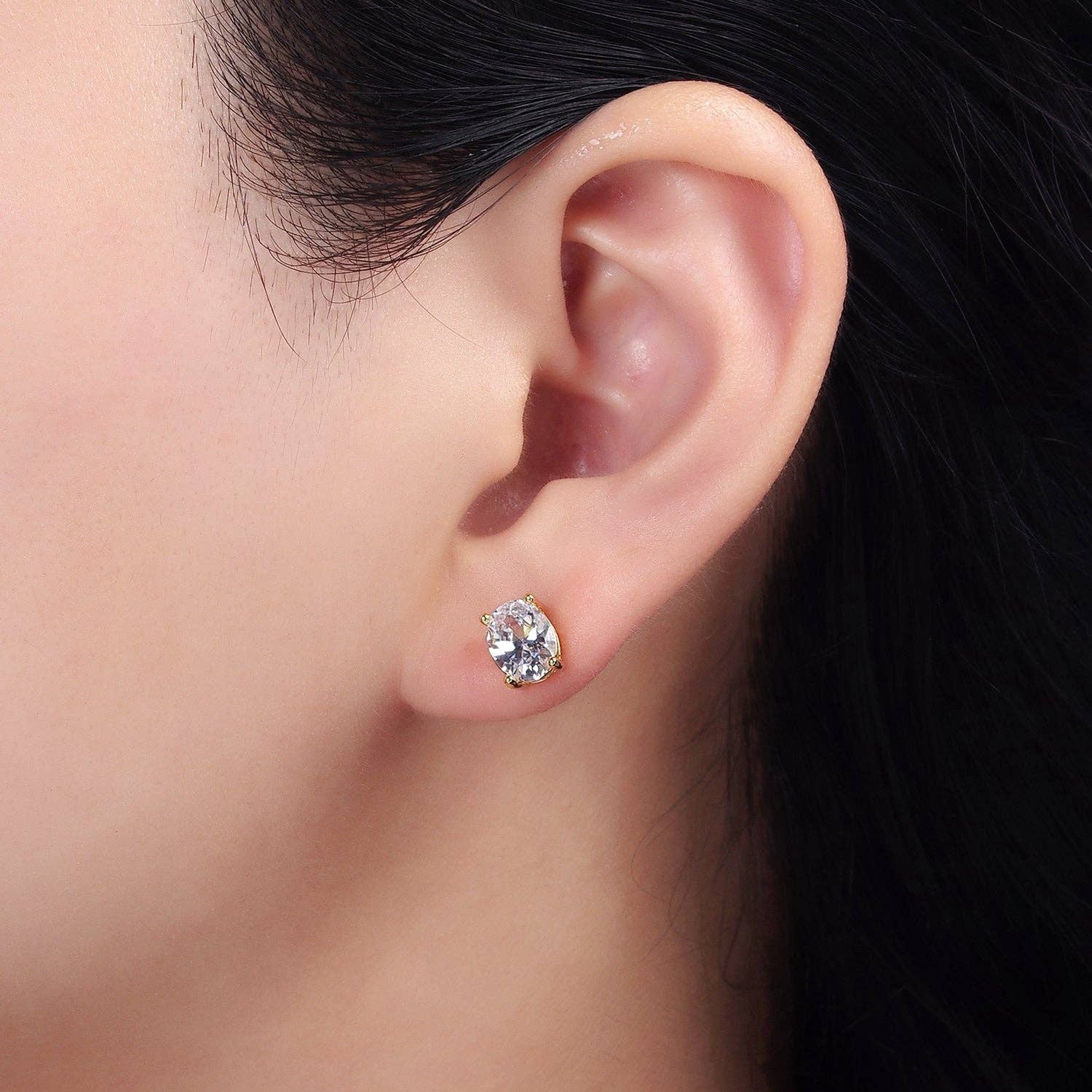 14K Gold Filled 8mm Clear CZ Oval Stud Earrings