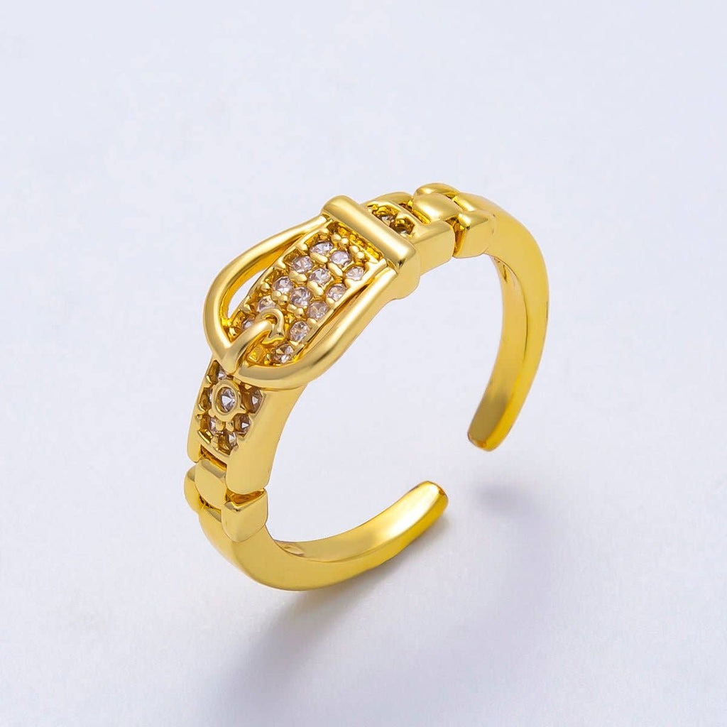 16K Gold Filled Micro Paved CZ Belt Buckle Ring
