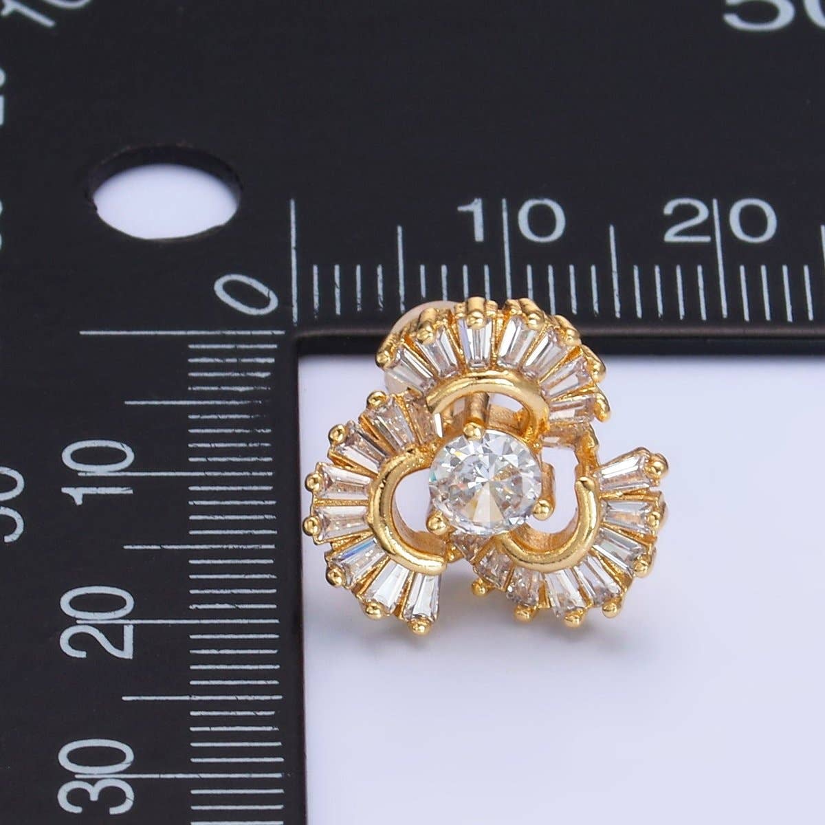 24K Gold Filled CZ Round Baguette Circular Geometric Stud Earrings