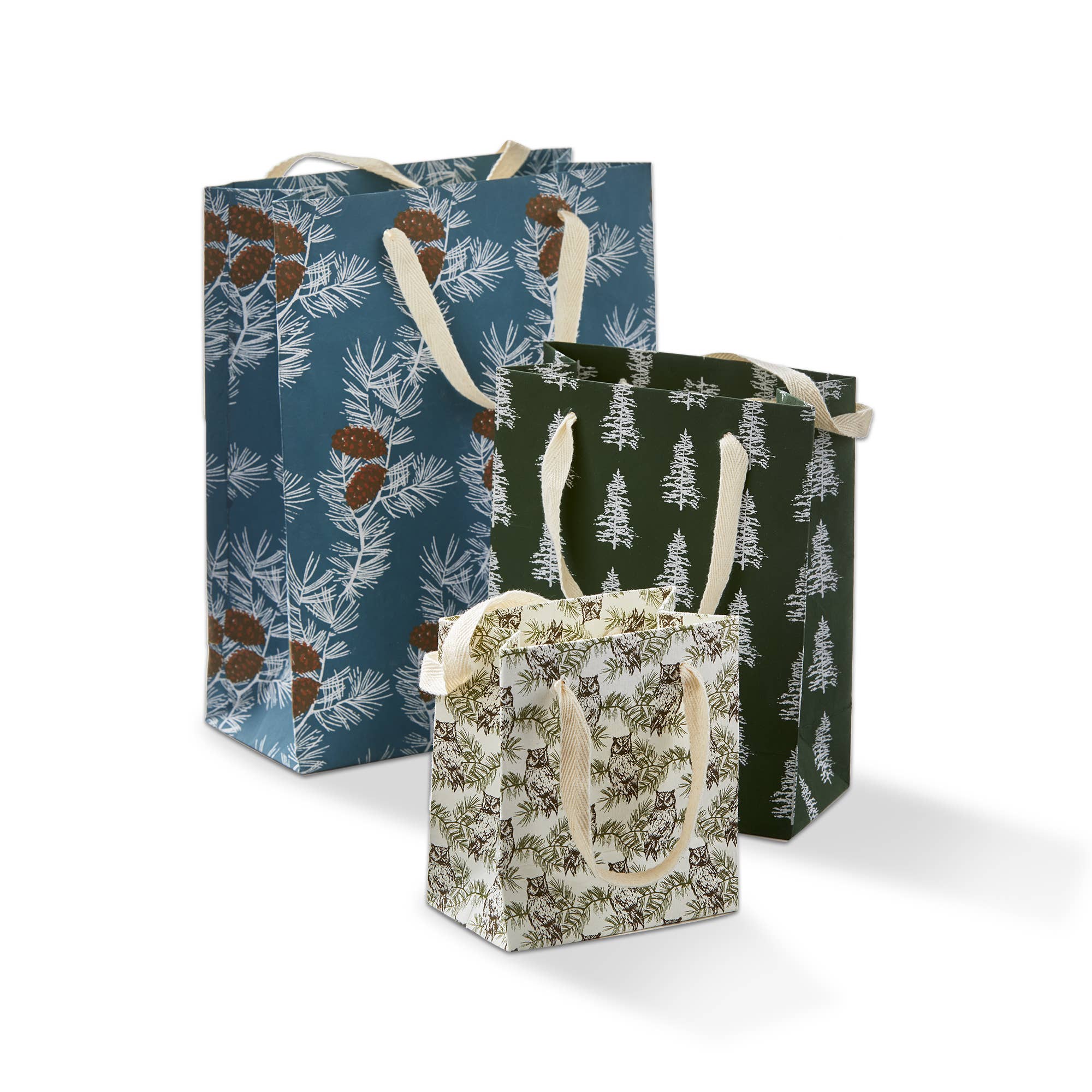 Wilde Pine Gift Bag Set of 3 Green Multi Paper Christmas