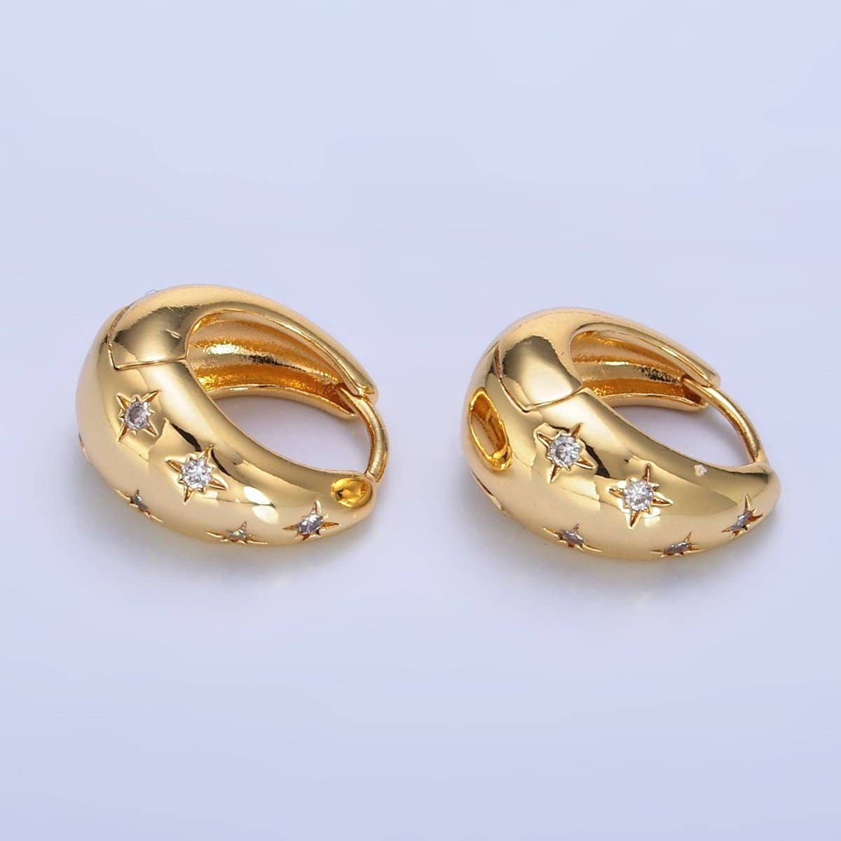 24K Gold Filled Celestial North Star CZ Dome Huggie Earrings