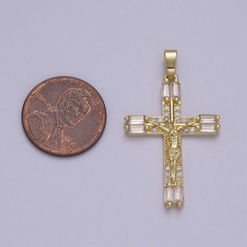 Dainty Baguette Cz Crystal Cross Charm Crucifix Jesus Pendant