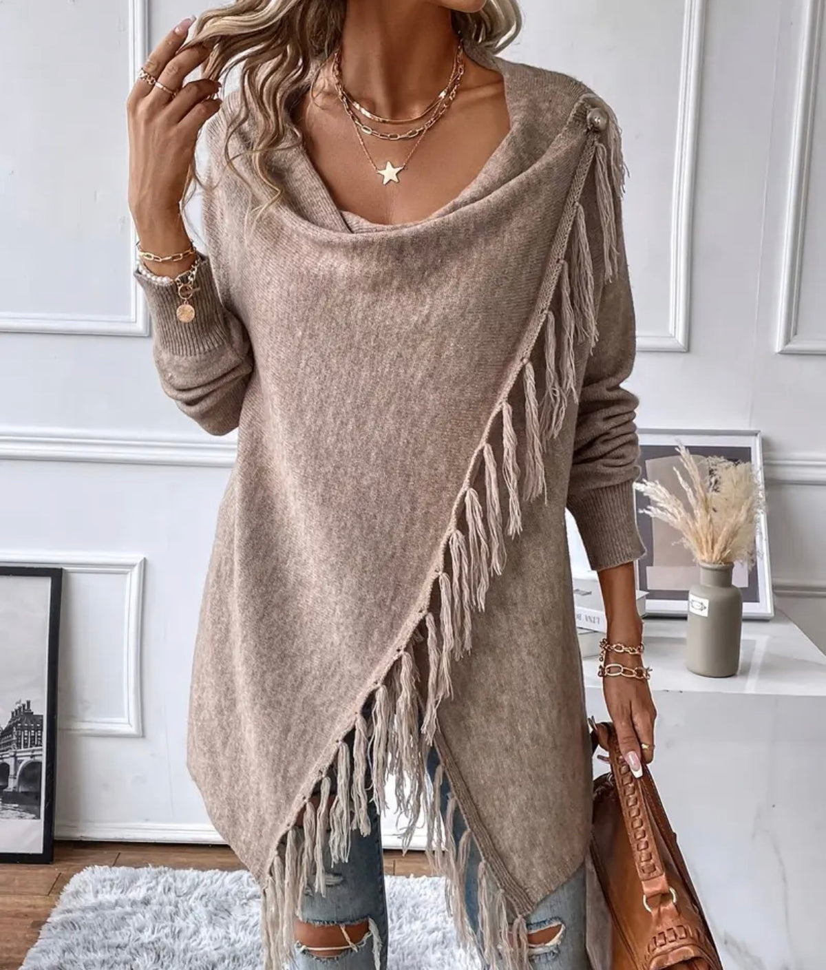 Beige side cross sweater
