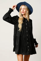 Rhinestone Button Down Shirt Dress (Black)