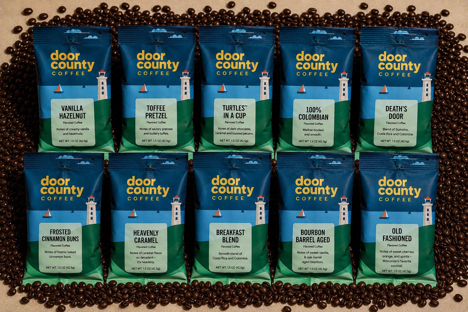 Door County Coffee, 1.5oz Individual Pot Bags & Different Flavors