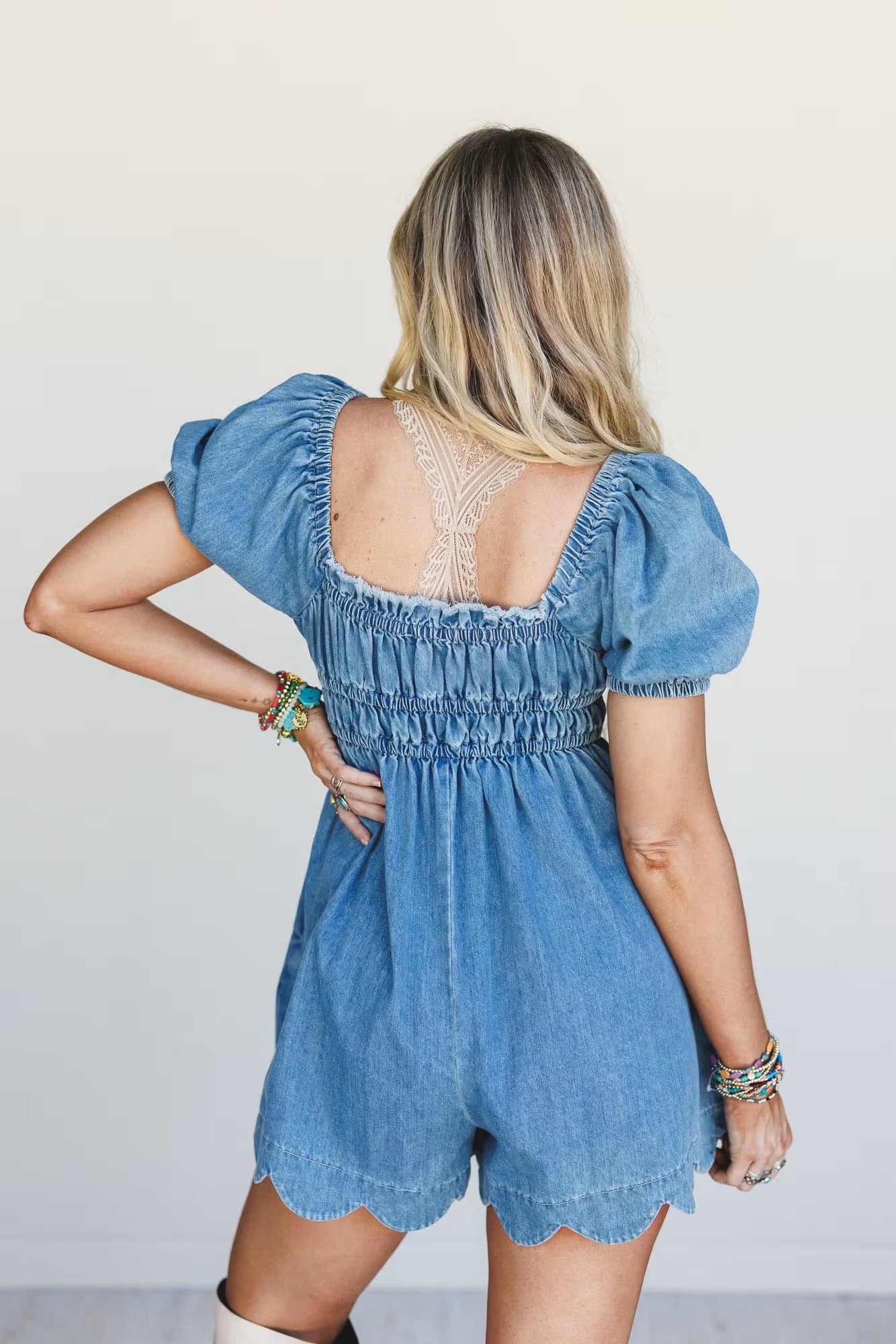Washed Denim Romper (Denim)