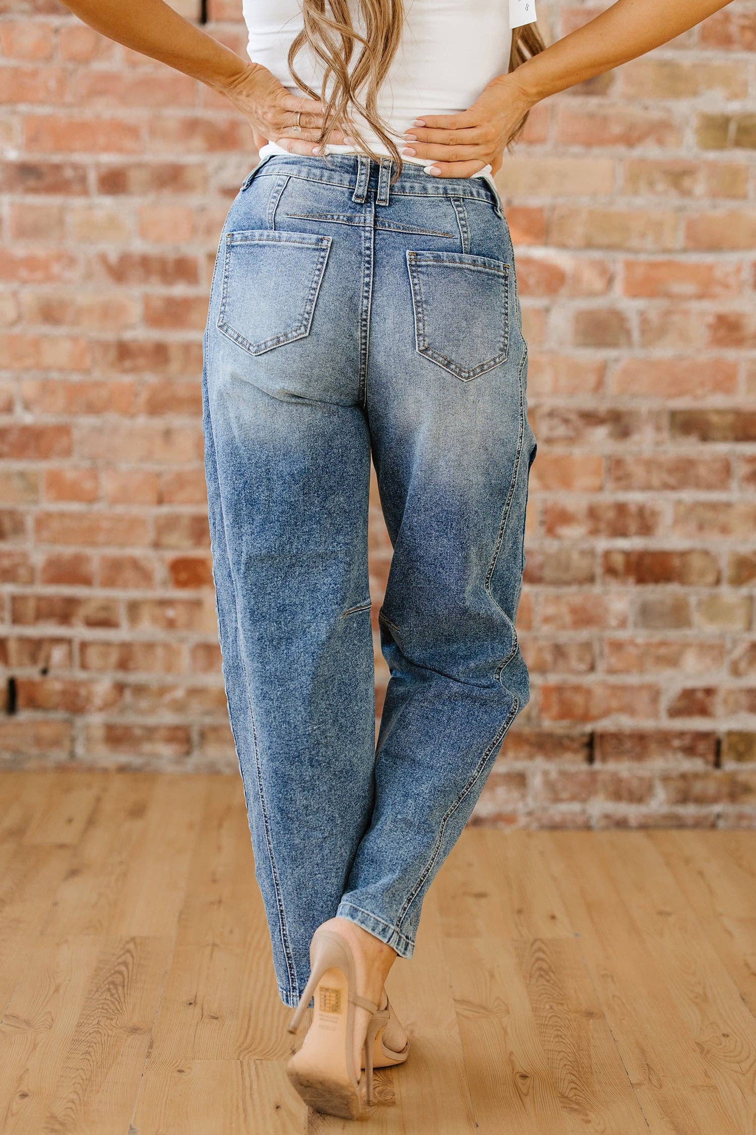 Denim Vintage Washed Seam Shift Jeans: Dusk Blue