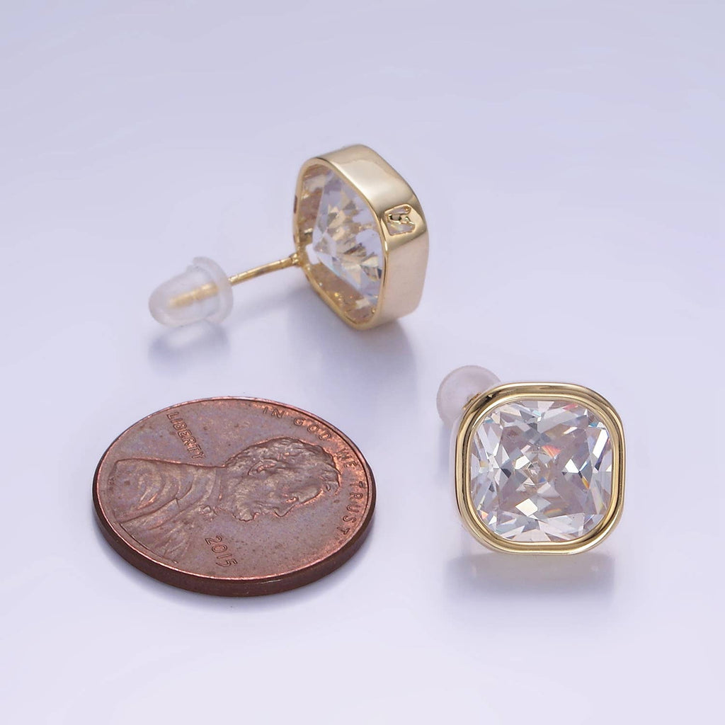 Sliver 10mm Clear CZ Square Bezel Stud Earrings